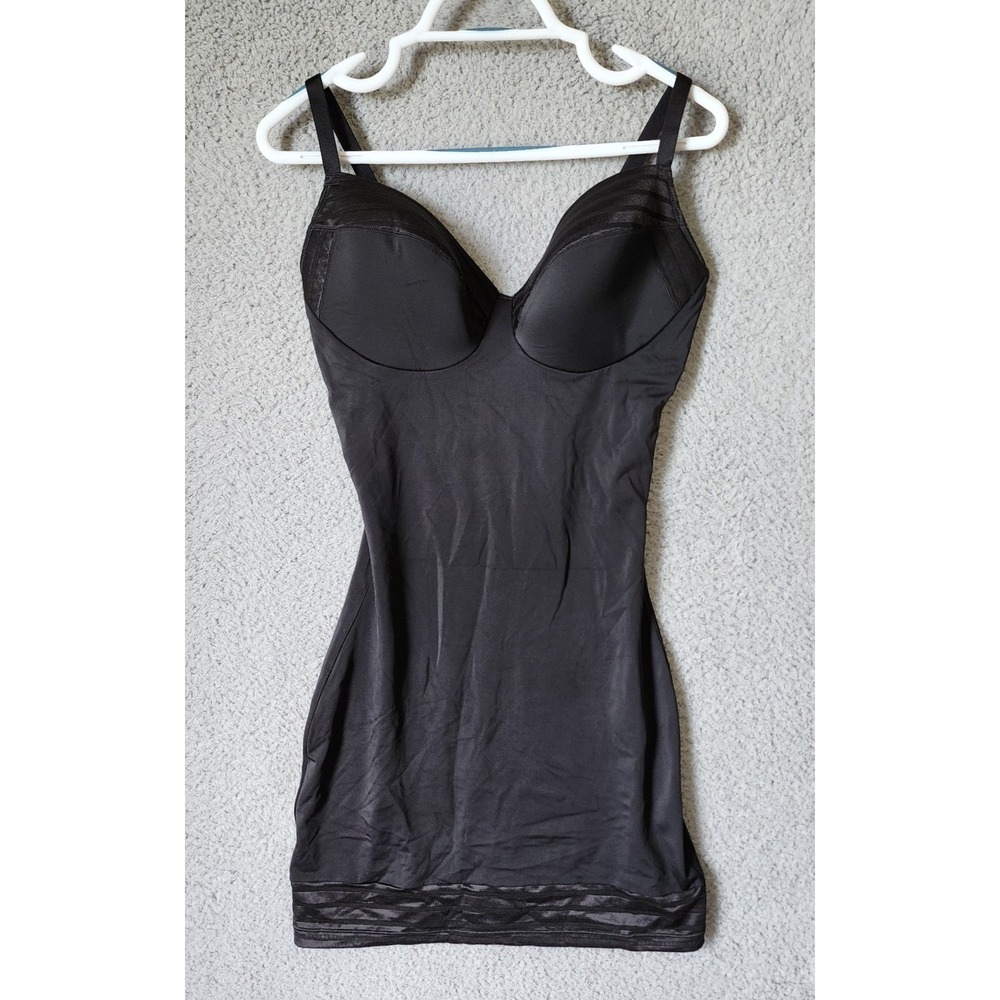 Assets Red Hot Label by Spanx Slip Dress Womens 1X Black Padded Bust Mesh Trim